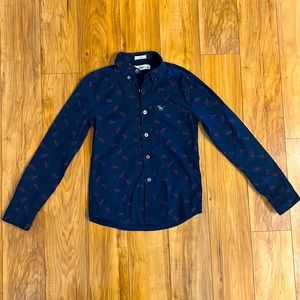 Boys size S-Abercrombie&Fitch navy-blue w/red paper airplane long-sleeve shirt
